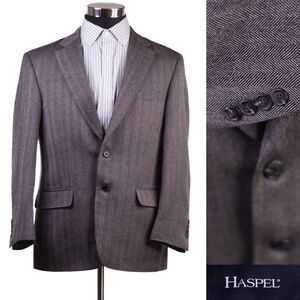 Haspel Men’s Tweed Sport Coat Blazer Jacket Grey Herringbone 100% Lambswool 40s